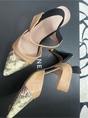 Stylish Women's Beige and Gold Pointed Slingback Heels